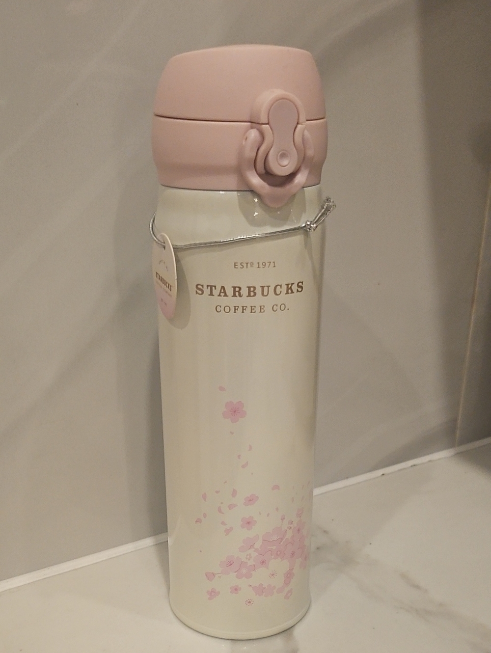 Starbucks Cream & Pink Cherry Blossom Stainless Travel Bottle
